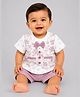 CANDY HOUSE Knitted Knit Half Sleeves Solid Tee With Attached Waistcoat & Shorts Set - Mauve