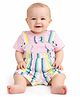 CANDY HOUSE Knitted Knit Half Sleeves Striped & Bunny Applique Detailed Dungaree With Tee - Baby Pink
