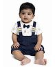 CANDY HOUSE Knitted Knit Half Sleeves Teddy Applique Detailed Dungaree With Tee - Navy Blue