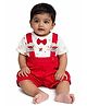 CANDY HOUSE Knitted Knit Half Sleeves Teddy Applique Detailed Dungaree With Tee - Red