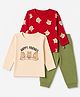 Doodle Poodle 100% Cotton   Single Jersey Knit Full Sleeves Teddy Bear Printed Two T-Shirt with Full Length Jogger  - Green, Red & Beige