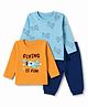 Doodle Poodle 100% Cotton   Single Jersey Knit Full Sleeves T-Shirts & Pant Set with Airplane Print Pack of 2 - Peach Blue & Navy Blue