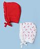 Doodle Poodle 100% Cotton Interlock Knit Bow Printed Caps With Tie Up Pack of 2 Bright White/High Risk Red - Diameter 15 cm