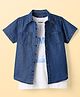 Pine Kids Cotton Woven Short Sleeves Denim Twofer Shirt with Tropical Paradise Print - Blue