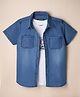 Pine Kids Denim Shirts with T-Shirt and Half Sleeves and Palm Tree Print in Aqua Blue for 5-6 Years
