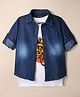 Pine Kids 100% Cotton Denim Shirts and Tank Top with Full Sleeves and Cyclist Print - Royal Blue