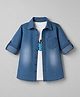 Pine Kids 100% Cotton Denim Shirts and Tank Top with Full Sleeves and Cyclist Print - Navy Blue