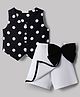 CrayonFlakes Rayon Knit Sleeveless Polka Dots Printed Top & Bow Applique Detailed Skort Set - Black