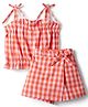 CrayonFlakes Rayon Knit Sleeveless Gingham Checked Coordinating Top & Skort Set - Pink