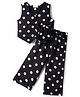 CrayonFlakes Rayon Knit Sleeveless Polka Dots Printed & Bow Applique Detailed Coordinating Top & Pants Set - Black