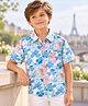 CrayonFlakes Rayon Woven Half Sleeves Floral Printed Shirt - Off White & Blue
