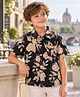 CrayonFlakes Rayon Woven Half Sleeves Shirt with Floral Print - Black