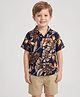 CrayonFlakes Rayon Woven Half Sleeves Shirt with Leaves Print - Navy Blue