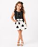 CrayonFlakes Cotton Lycra Knit Sleeveless Solid Bow Applique Frilled Top With Hearts Printed Skirt Set - Black & White