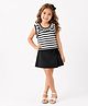 CrayonFlake Cotton Knit Sleeveless Frilled Candy Striped Top With Skort Set - Black