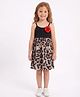 CrayonFlakes Rayon Knit Sleeveless  Leopard Printed Dress With Floral Applique - Black