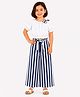 CrayonFlakes Cotton Woven Half Sleeves Bow Applique Top & Stripped Palazzo Set - Off White
