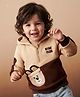 Babyhug Fleece Knit Full Sleeves Hooded Bear Club Embroidered Sweat Shirt with Bear Applique Pocket -  Tan & Brown
