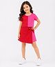 CrayonFlakes Cotton Lycra Knit Half Sleeves Colour Block Coordinating Crop Top & Skort Set - Red