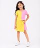 CrayonFlakes Cotton Lycra Knit Half Sleeves Colour Block Coordinating Crop Top & Skort Set - Pink & Yellow