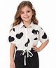 CrayonFlakes Rayon Woven Half Sleeves Crop Top With Heart Print  - Off White