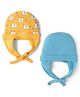 Doodle Poodle 100% Cotton Interlock Knit Elephant Printed Caps With Tie Up Pack of 2 Buff Orange/Baltic Sea Aqua - Diameter 16 cm