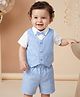 Babyhug Woven Half Sleeves Solid Colour 3 Piece Party Suit With Bow - Light Blue