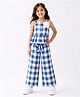 CrayonFlakes Rayon Knit Sleeveless Checked Coordinating Top & Belted Palazzo Set with Floral Applique - Pink