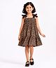 CrayonFlakes Rayon Knit Sleeveless Leopard Printed Frock  With Bow Applique - Brown