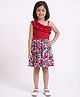 CrayonFlakes Cotton Knit One Shoulder Floral Printed Ruffle Detailed Dress - Red