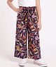 CrayonFlakes Knit Full Length Floral Printed Belted Palazzo - Navy Blue