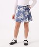 CrayonFlakes Rayon Knit Floral Printed Skort with Bow Applique- Blue