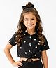 CrayonFlakes Cotton Woven Half Sleeves Crop Top with Polka Dots Print- Black