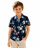 CrayonFlakes Rayon Woven Half Sleeves Shirt with Floral Print - Navy Blue