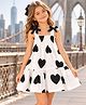 CrayonFlakes Knit Sleeveless Hearts Printed Frock With Bow Applique - White