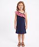 CrayonFlakes Cotton Lycra Knit One Shoulder Sleeveless Striped & Solid Dress - Navy Blue
