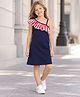 CrayonFlakes Cotton Lycra Knit One Shoulder Sleeveless Striped & Solid Dress - Navy Blue