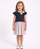 CrayonFlakes Cotton Lycra Knit Half Sleeves Tie Dye Frilled Dress With Bow Applique - Navy Blue