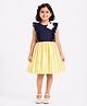 CrayonFlakes Cotton Lycra Knit Sleeveless Frill Detailed Floral Applique Embellished & Striped Dress - Navy Blue