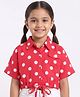 CrayonFlakes Rayon Woven Half Sleeves Crop Top with Polka Dots Print - Red