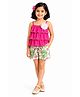 CrayonFlakes Cotton Knit Sleeveless Floral Applique Detailed Layered Top With Shorts Set - Pink