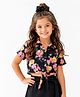 CrayonFlakes Woven Crop Top with Half Sleeves & Floral Print -Black