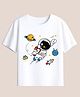 BLUSHES 100% Cotton Knit Half Sleeves Astronaut & Planet Printed Tee - White
