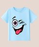 BLUSHES 100% Cotton Knit Half Sleeves Winking Face Printed Tee - Aqua Blue