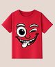 BLUSHES 100% Cotton Knit Half Sleeves Funny Face Printed Tee - Red