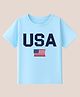 BLUSHES 100% Cotton Knit Half Sleeves USA Text & Flag Printed Tee - Aqua Blue