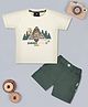CRUNCHY NACHOS Knitted Knit Half Sleeves Summer Camp Text Printed Tee & Shorts Set -  Cream