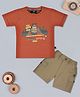CRUNCHY NACHOS Knitted Knit Half Sleeves Summer Camp Text Printed Tee & Shorts Set - Rust Orange