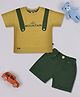 CRUNCHY NACHOS Knitted Knit Half Sleeves Mountain Text Printed Tee & Shorts Set - Mustard