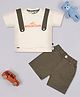 CRUNCHY NACHOS Knitted Knit Half Sleeves Mountain Text Printed Tee With Attached Bag & Shorts Set - Butter